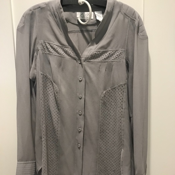 Byron Lars Loose Fitting Grey Sheer Blouse - Picture 2 of 13